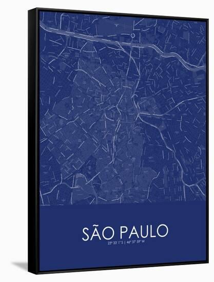 Sao Paulo, Brazil Blue Map-null-Framed Stretched Canvas