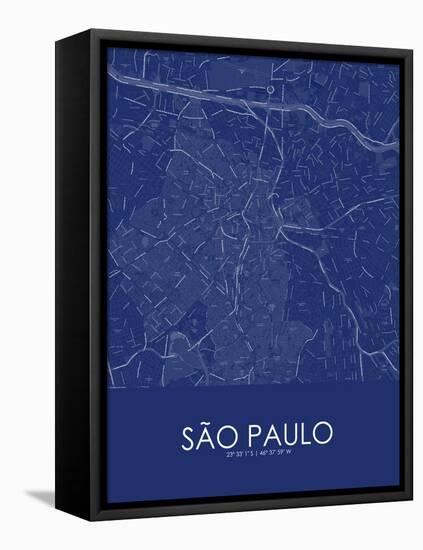 Sao Paulo, Brazil Blue Map-null-Framed Stretched Canvas