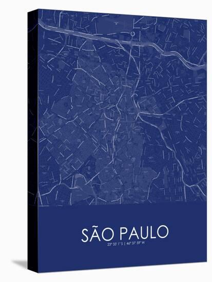 Sao Paulo, Brazil Blue Map-null-Stretched Canvas
