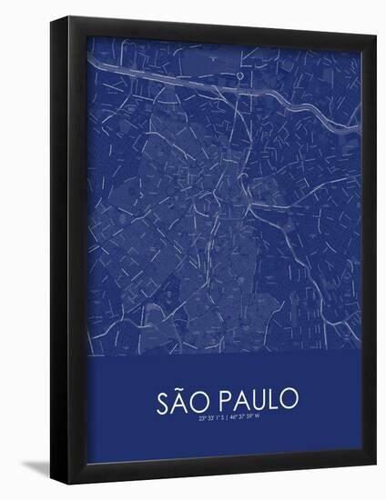 Sao Paulo, Brazil Blue Map-null-Framed Poster