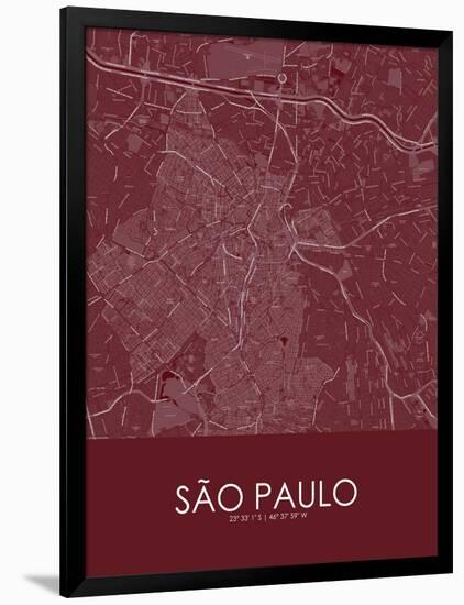 Sao Paulo, Brazil Red Map-null-Framed Poster