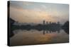 Sao Paulo Cityscape Reflected in the Lake at Ibirapuera Park at Sunrise-Alex Saberi-Stretched Canvas