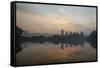 Sao Paulo Cityscape Reflected in the Lake at Ibirapuera Park at Sunrise-Alex Saberi-Framed Stretched Canvas
