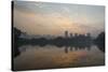 Sao Paulo Cityscape Reflected in the Lake at Ibirapuera Park at Sunrise-Alex Saberi-Stretched Canvas