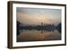 Sao Paulo Cityscape Reflected in the Lake at Ibirapuera Park at Sunrise-Alex Saberi-Framed Photographic Print