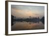 Sao Paulo Cityscape Reflected in the Lake at Ibirapuera Park at Sunrise-Alex Saberi-Framed Photographic Print