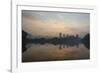 Sao Paulo Cityscape Reflected in the Lake at Ibirapuera Park at Sunrise-Alex Saberi-Framed Photographic Print