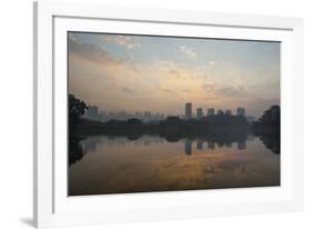 Sao Paulo Cityscape Reflected in the Lake at Ibirapuera Park at Sunrise-Alex Saberi-Framed Photographic Print