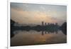 Sao Paulo Cityscape Reflected in the Lake at Ibirapuera Park at Sunrise-Alex Saberi-Framed Photographic Print