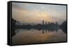 Sao Paulo Cityscape Reflected in the Lake at Ibirapuera Park at Sunrise-Alex Saberi-Framed Stretched Canvas