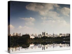 Sao Paulo Cityscape Reflected in the Lake at Ibirapuera Park-Alex Saberi-Stretched Canvas