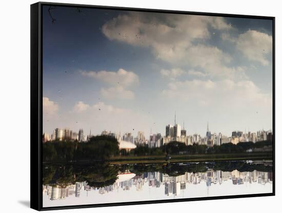 Sao Paulo Cityscape Reflected in the Lake at Ibirapuera Park-Alex Saberi-Framed Stretched Canvas