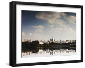 Sao Paulo Cityscape Reflected in the Lake at Ibirapuera Park-Alex Saberi-Framed Photographic Print