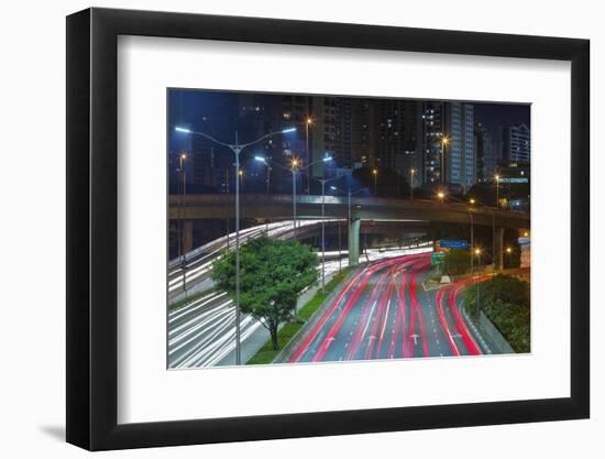 Sao Paulo Highway at Night, Brazil.-Jon Hicks-Framed Photographic Print