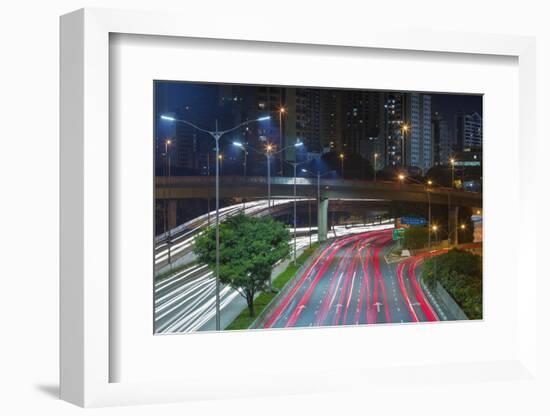 Sao Paulo Highway at Night, Brazil.-Jon Hicks-Framed Photographic Print