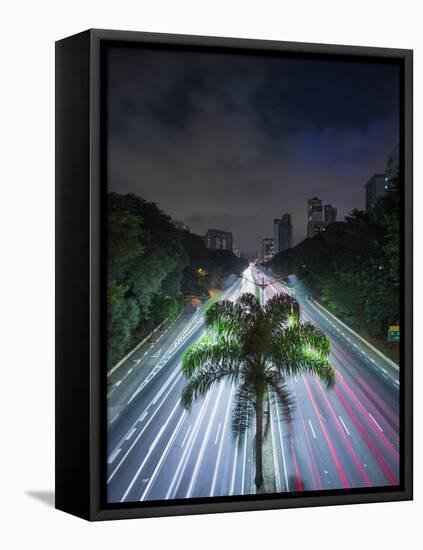 Sao Paulo Highway at Night.-Jon Hicks-Framed Stretched Canvas