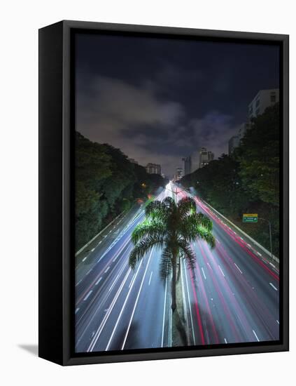 Sao Paulo Highway at Night.-Jon Hicks-Framed Stretched Canvas