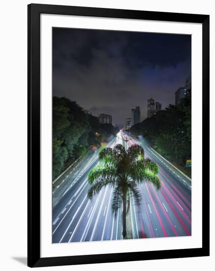 Sao Paulo Highway at Night.-Jon Hicks-Framed Photographic Print