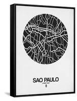 Sao Paulo Street Map Black on White-NaxArt-Framed Stretched Canvas