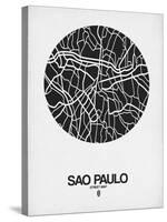 Sao Paulo Street Map Black on White-NaxArt-Stretched Canvas