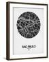 Sao Paulo Street Map Black on White-NaxArt-Framed Art Print