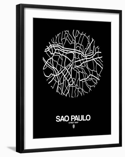 Sao Paulo Street Map Black-NaxArt-Framed Art Print