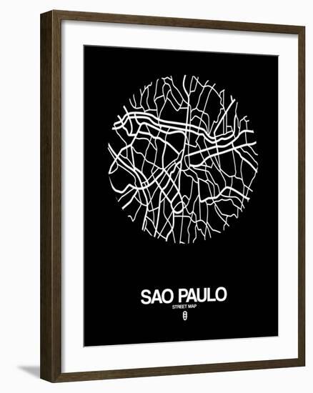 Sao Paulo Street Map Black-NaxArt-Framed Art Print