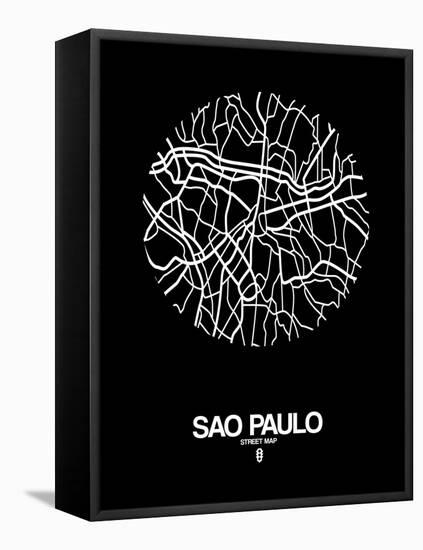 Sao Paulo Street Map Black-NaxArt-Framed Stretched Canvas