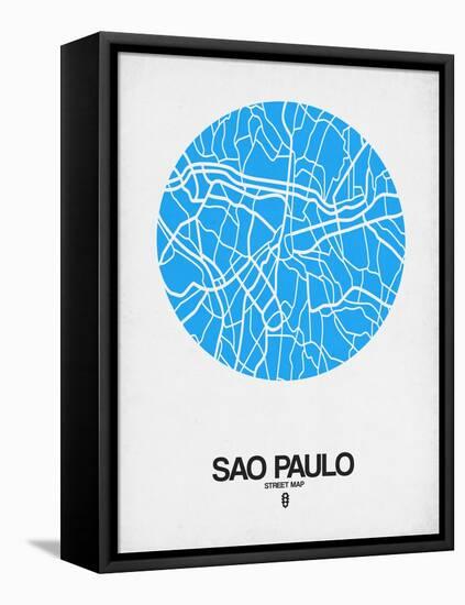 Sao Paulo Street Map Blue-NaxArt-Framed Stretched Canvas