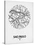 Sao Paulo Street Map White-NaxArt-Stretched Canvas