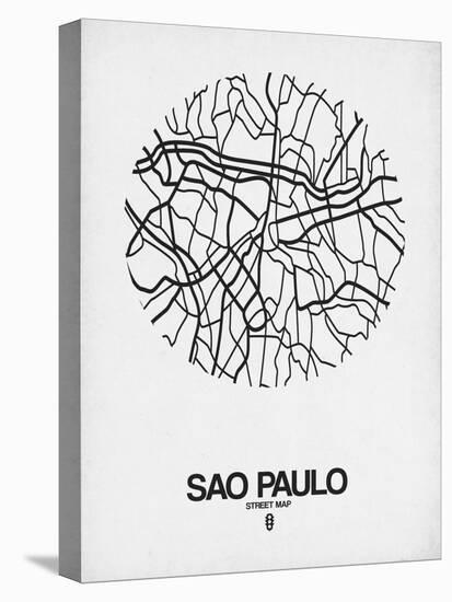 Sao Paulo Street Map White-NaxArt-Stretched Canvas