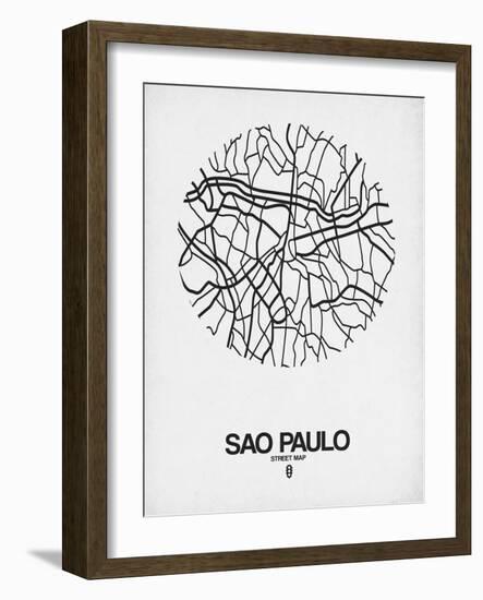 Sao Paulo Street Map White-NaxArt-Framed Art Print