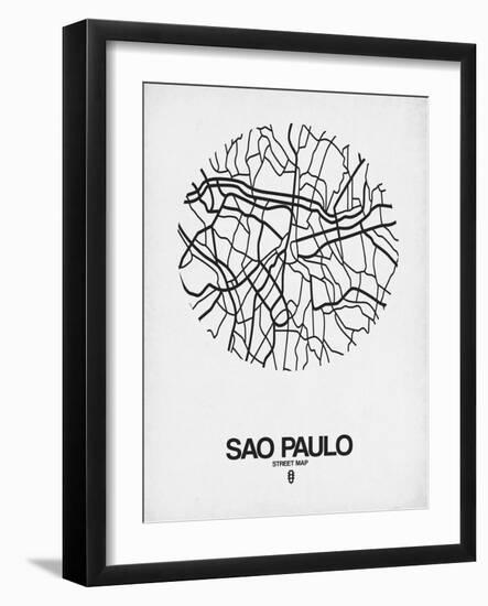 Sao Paulo Street Map White-NaxArt-Framed Art Print