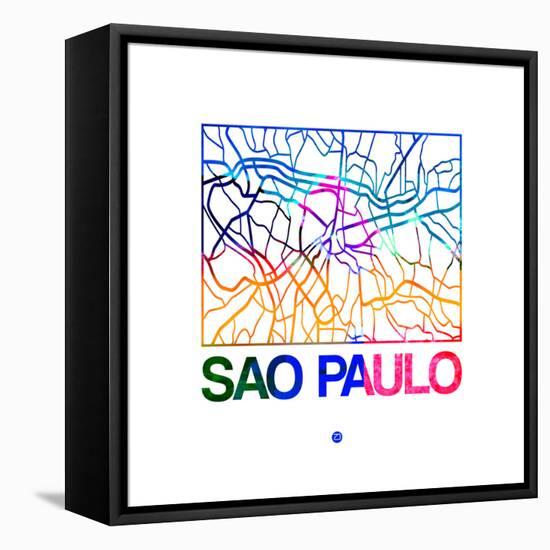 Sao Paulo Watercolor Street Map-NaxArt-Framed Stretched Canvas