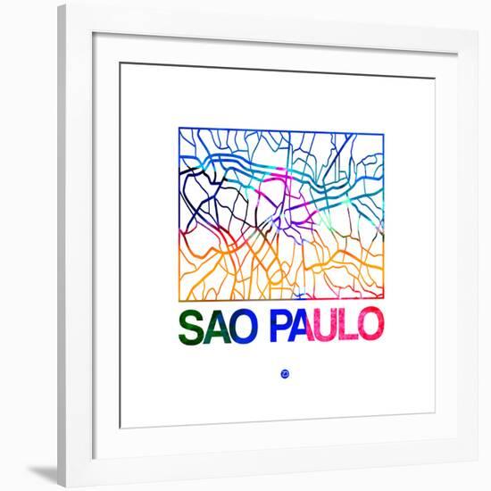 Sao Paulo Watercolor Street Map-NaxArt-Framed Art Print