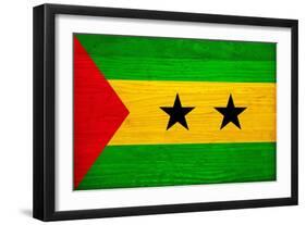 Sao Tome And Principe Flag Design with Wood Patterning - Flags of the World Series-Philippe Hugonnard-Framed Art Print