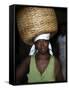 Sao Tomense Woman Carries Basket Full of Cocoa Beans, Cocoa Processing Plant in Agua Ize, Sao Tome-Camilla Watson-Framed Stretched Canvas