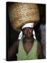 Sao Tomense Woman Carries Basket Full of Cocoa Beans, Cocoa Processing Plant in Agua Ize, Sao Tome-Camilla Watson-Stretched Canvas