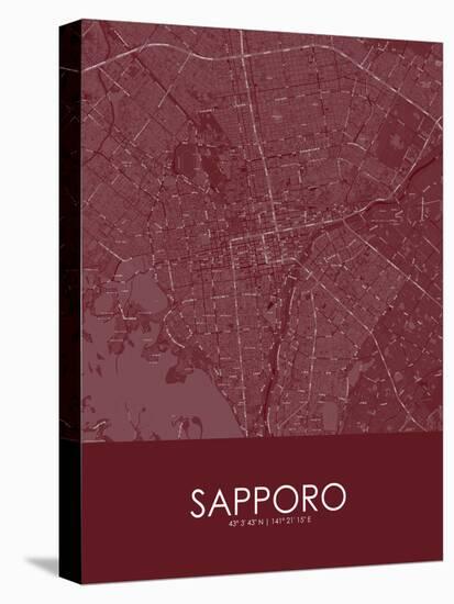 Sapporo, Japan Red Map-null-Stretched Canvas