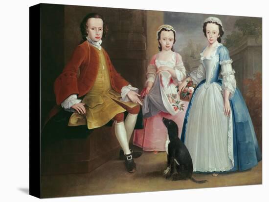 Sara, Anna and Evan Davies with their Dog-Joseph Highmore-Stretched Canvas