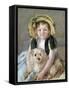 Sara avec son chien.-Mary Cassatt-Framed Stretched Canvas