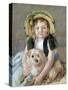 Sara avec son chien.-Mary Cassatt-Stretched Canvas