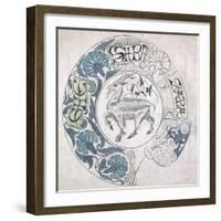 sara', Circular Design with Goat (Gouache and Pencil on Paper)-William De Morgan-Framed Giclee Print