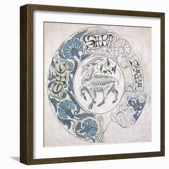 sara', Circular Design with Goat (Gouache and Pencil on Paper)-William De Morgan-Framed Giclee Print