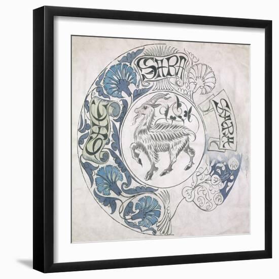 sara', Circular Design with Goat (Gouache and Pencil on Paper)-William De Morgan-Framed Giclee Print