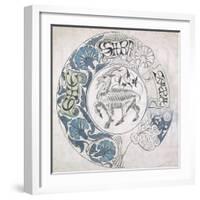 sara', Circular Design with Goat (Gouache and Pencil on Paper)-William De Morgan-Framed Giclee Print