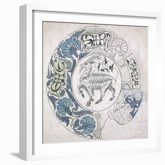 sara', Circular Design with Goat (Gouache and Pencil on Paper)-William De Morgan-Framed Giclee Print