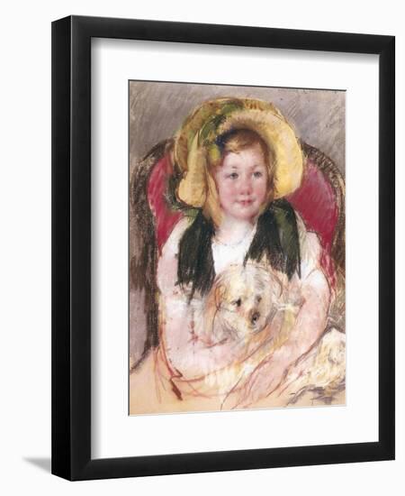 Sara with Her Dog in an Armchair, 1901-Mary Cassatt-Framed Premium Giclee Print