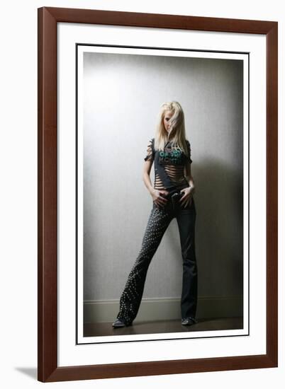 Sarah Harding Poses at a Girls Aloud Photo Shoot in K West Hotel, London, February 2005-null-Framed Photographic Print