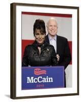 Sarah Palin Talks at a Campaign Rally for Senator John McCain at Pima County Fairgrounds in Tucson-null-Framed Photographic Print